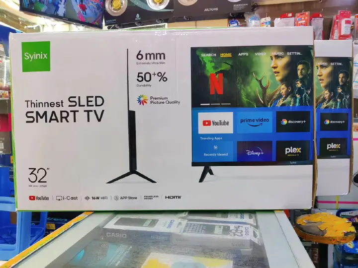 🎁 Syinix 32-Inch SLED Smart TV – Thinnest Design 🌟 Ultra Slim 6mm 💨 Premium Picture Quality 🎬 Netflix, YouTube, Prime Video 🔥 i-Cast & App Store 🔌 16W HiFi Sound ✅ Perfect for Every Home