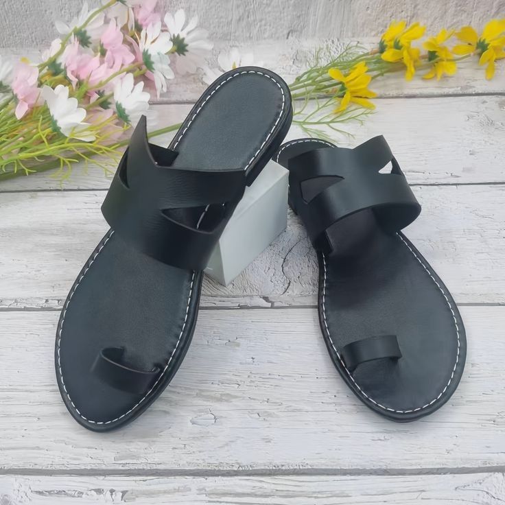 Ladies comfort slides leather sandals for beach can be worn with dress , trousers or shorts on the beach, or streets for strolling or at work affordable cute elegant stylish