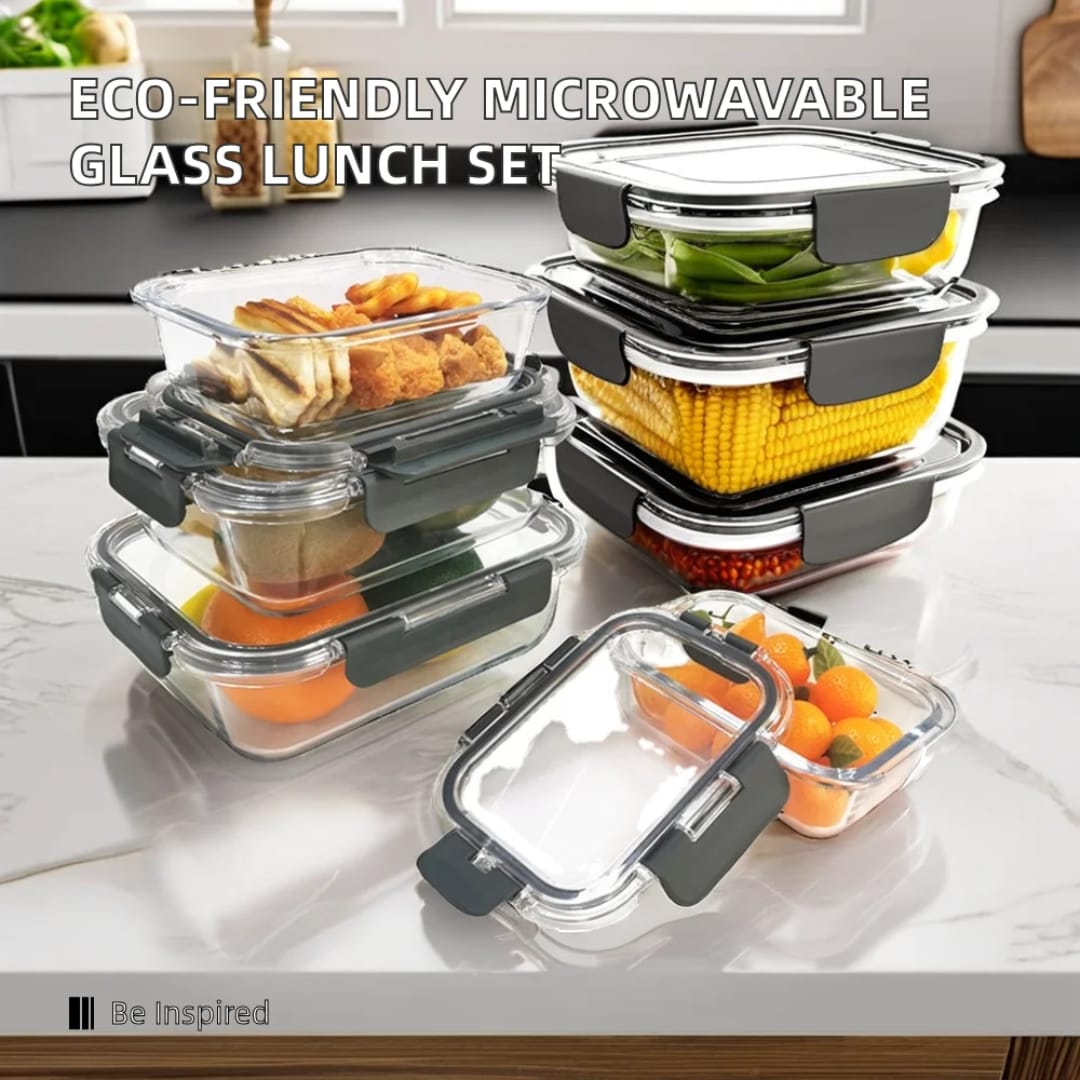 SET OF 4 PCS Glass Storage Containers – Signature Collection | Airtight, Leak-Proof Food Containers | Microwave, Oven & Freezer Safe
