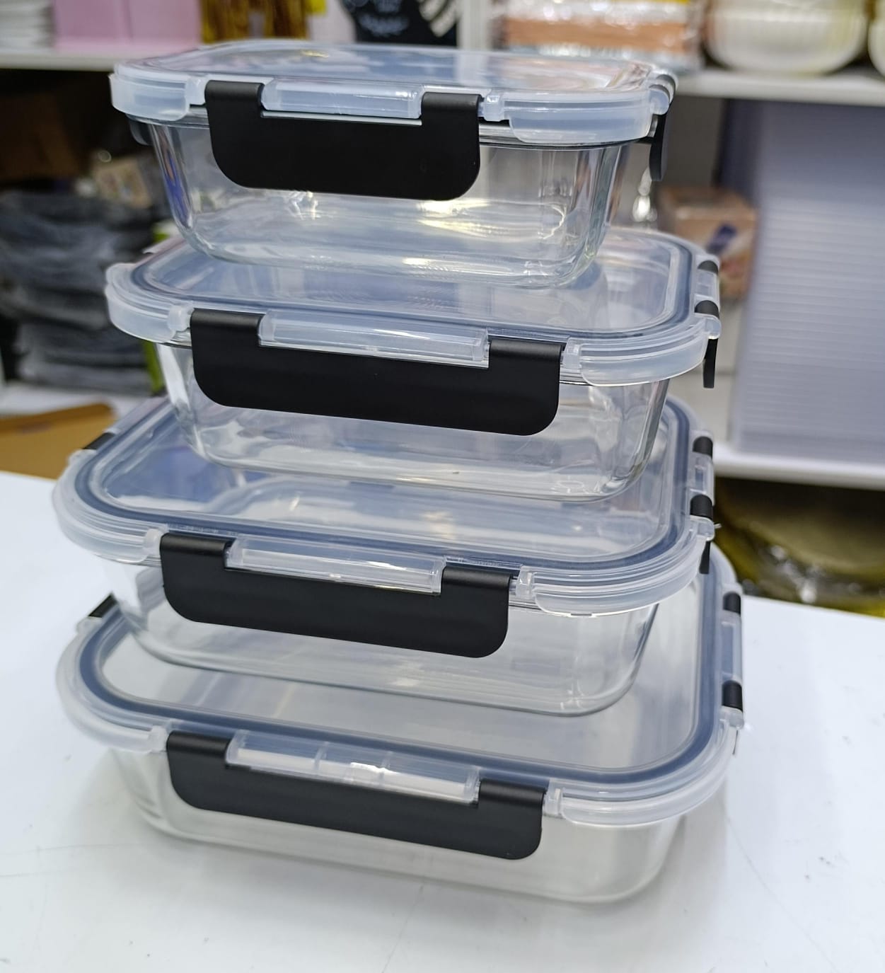 SET OF 4 PCS Glass Storage Containers – Signature Collection | Airtight, Leak-Proof Food Containers | Microwave, Oven & Freezer Safe