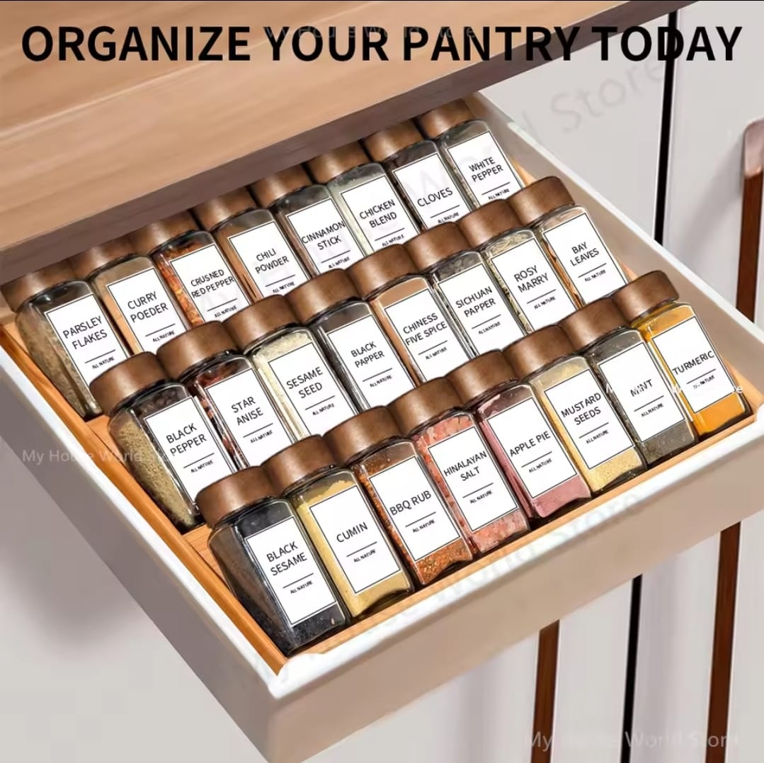 29pcs SET GLASS STORAGE SPICE  JARS WITH BAMBOO LID

▪︎ Comes with 24 jars each 120ML,  funnel, pen, 24stickers, and washing brush
▪︎ Adjustable hole position to meet your different needs
▪︎ Sealed an