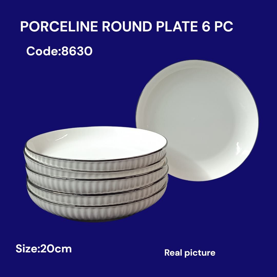 Set of 6 Ceramic Dinner Plates with Elegant Black Rim – 10.5" Round Plates for Modern Dining – Durable, Stylish, Microwave & Dishwasher Safe Porcelain Plates for Home, Hotel, or Restaurant