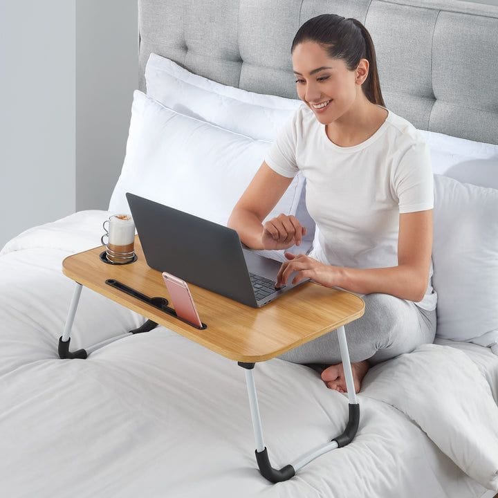 CLASSY Breakfast Laptop Table/Work Table Laptop Bed Stand Foldable Laptop Table Folding Breakfast Tray Portable Lap Standing Desk Reading and Writing Holder with Drawer for Bed Couch Sofa Floor