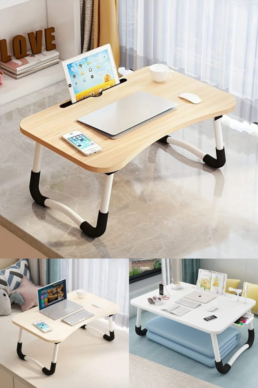 CLASSY Breakfast Laptop Table/Work Table Laptop Bed Stand Foldable Laptop Table Folding Breakfast Tray Portable Lap Standing Desk Reading and Writing Holder with Drawer for Bed Couch Sofa Floor