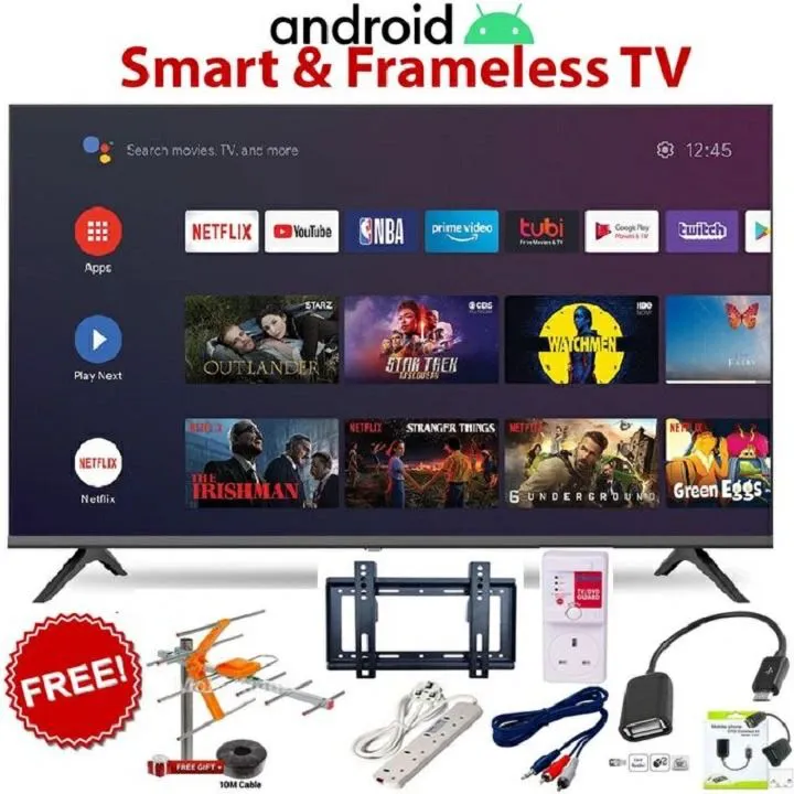 VITRON 43" INCH BLUETOOTH ENABLED HTC4388FS FRAMELESS FHD SMART TV ANDROID TELEVISION NETFLIX YOUTUBE 43 INCH BUILT-IN WIFI APPSTORE 1GB RAM 8GBROM 2*USB PORTS,3*HDMI PORTS + 6 EXTRA ACCESSORIES