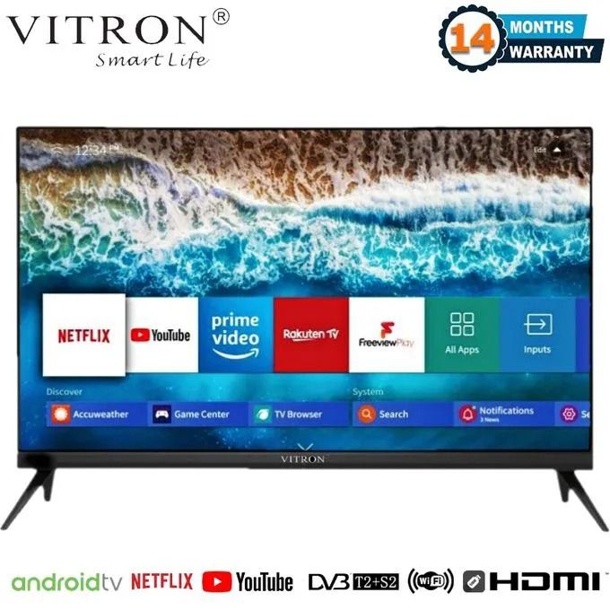 VITRON 43" INCH BLUETOOTH ENABLED HTC4388FS FRAMELESS FHD SMART TV ANDROID TELEVISION NETFLIX YOUTUBE 43 INCH BUILT-IN WIFI APPSTORE 1GB RAM 8GBROM 2*USB PORTS,3*HDMI PORTS + 6 EXTRA ACCESSORIES