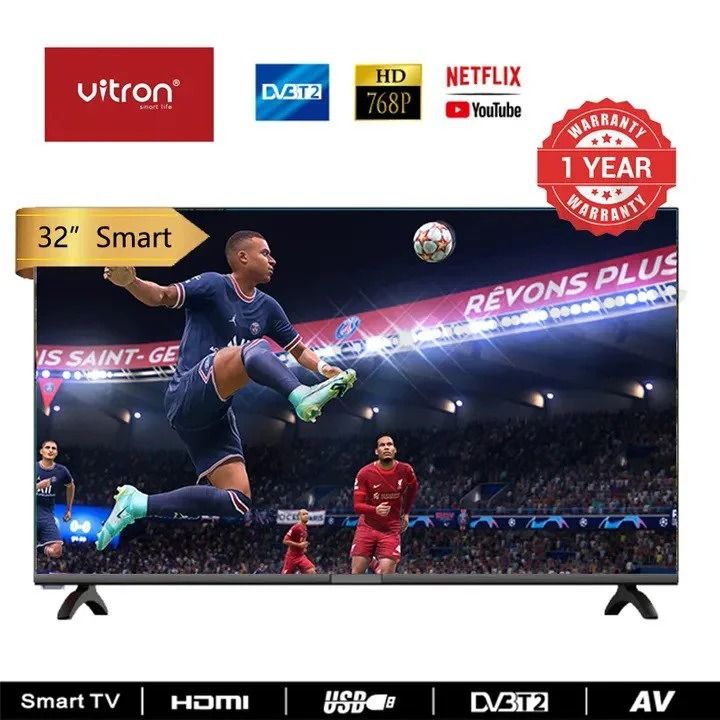 Vitron HTC3200S,BLUETOOTH Enabled TV, FRAMELESS TELEVISION 32 Inch Smart Android 11.0 TV Inbuilt Decoder ELECTRONICS 3*HDMI Ports,2*USB Ports,Netflix,Youtube, APPSTORE,Wi-Fi +  7 EXTRA ACCESSORIES