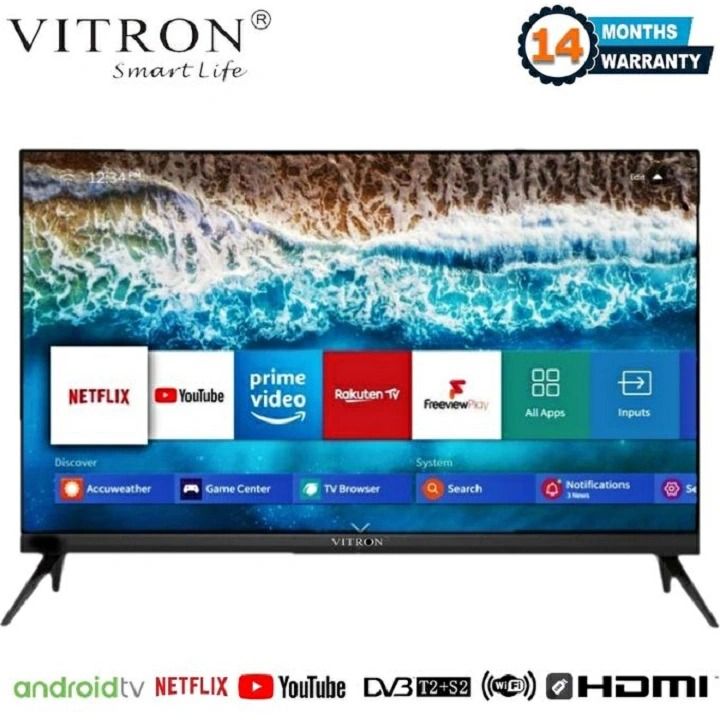 Vitron HTC3200S,BLUETOOTH Enabled TV, FRAMELESS TELEVISION 32 Inch Smart Android 11.0 TV Inbuilt Decoder ELECTRONICS 3*HDMI Ports,2*USB Ports,Netflix,Youtube, APPSTORE,Wi-Fi +  7 EXTRA ACCESSORIES