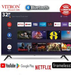 Vitron 32 Inch Qled BLUETOOTH Enabled TV, FRAMELESS TELEVISION 32 Inch Smart Android 11.0 TV Inbuilt Decoder ELECTRONICS 3*HDMI Ports,2*USB Ports,Netflix,Youtube, APPSTORE,Wi-Fi +  7 EXTRA ACCESSORIES