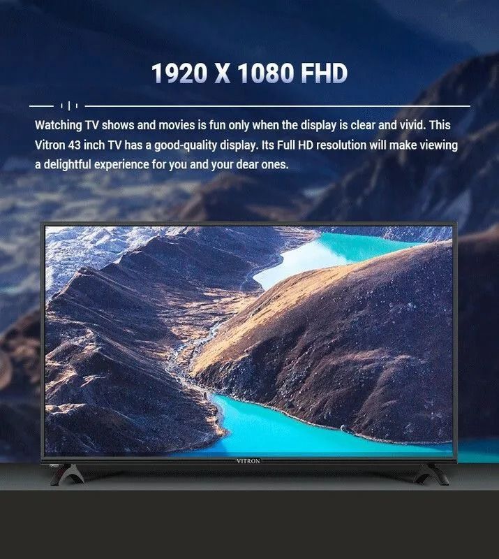 VITRON HTC4388FS 43" INCH BLUETOOTH FRAMELESS FHD SMART TV ANDROID TELEVISION NETFLIX YOUTUBE 43 INCH ,WITH BUILT-IN WIFI, APP STORE 1GB-RAM 8GB-ROM 2*USB PORTS,3*HDMI