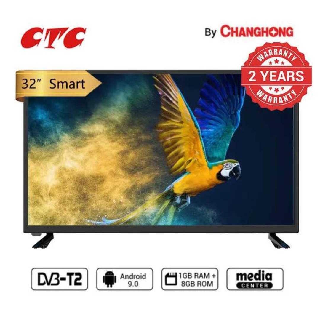 CTC 32 Inch By Changhong Android Smart TV LED HD Television with 24 Months Warranty Black 32 inch, FHD TV,NETFLI,YOUTUBE,HDMI,WIFI Connect, USB 2.0, DVB-T2, Android 1+8GB, WLAN Port +7 gifts