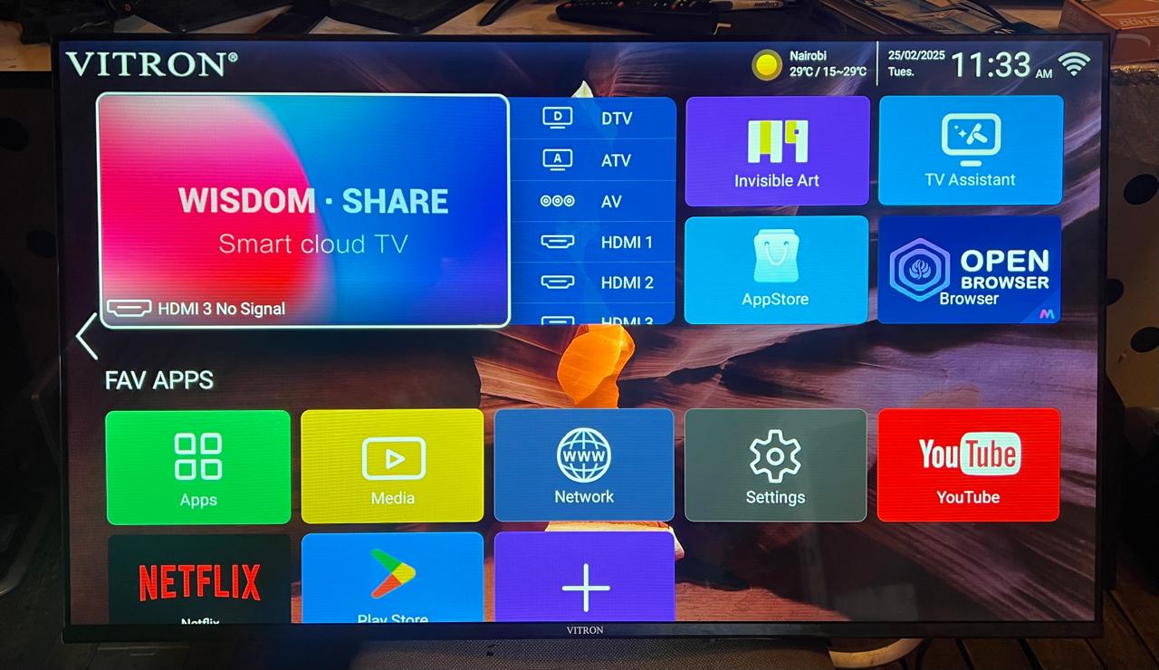 VITRON HTC 4388FS 43" INCH Vitron 43 FRAMELESS,BLUETOOTH-ENABLED FHD SMART TV ANDROID TV NETFLIX ,YOUTUBE TELEVISION INBUILT DECODER , BUILT-IN WIFI, APPSTORE 43 inches tv Tv + 8 FREE GIFTS