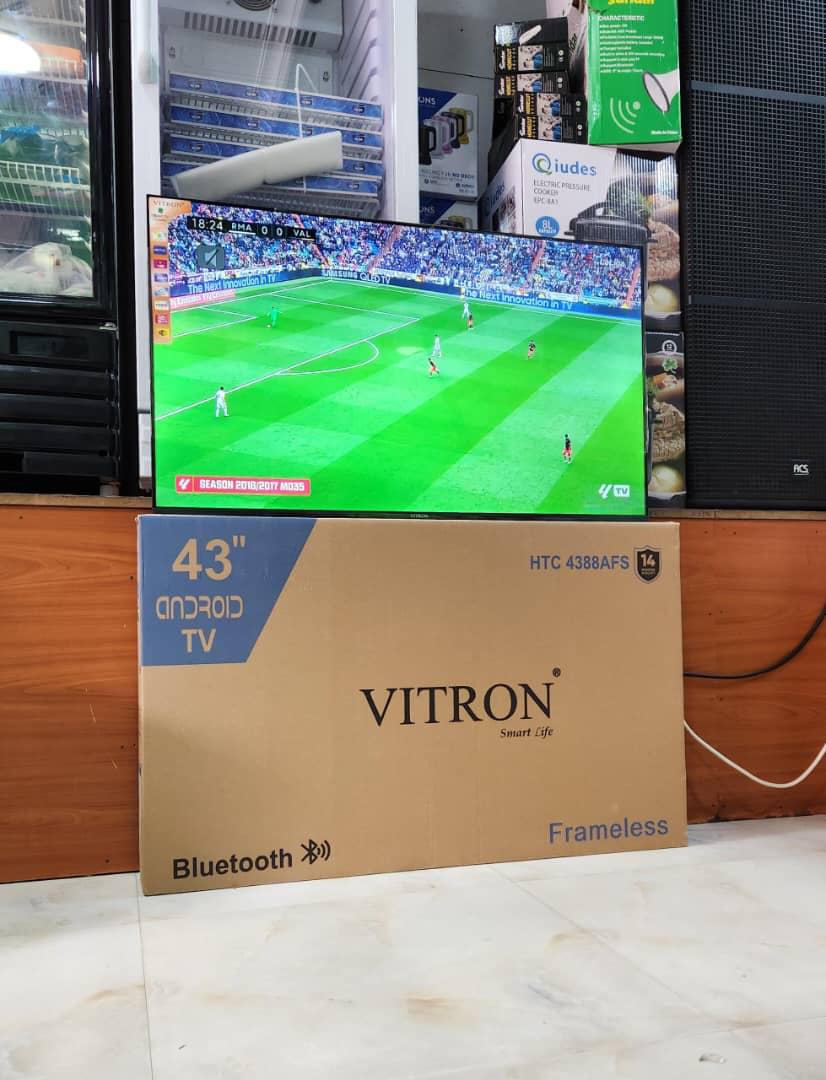 VITRON HTC 4388FS 43" INCH Vitron 43 FRAMELESS,BLUETOOTH-ENABLED FHD SMART TV ANDROID TV NETFLIX ,YOUTUBE TELEVISION INBUILT DECODER , BUILT-IN WIFI, APPSTORE 43 inches tv Tv + 8 FREE GIFTS