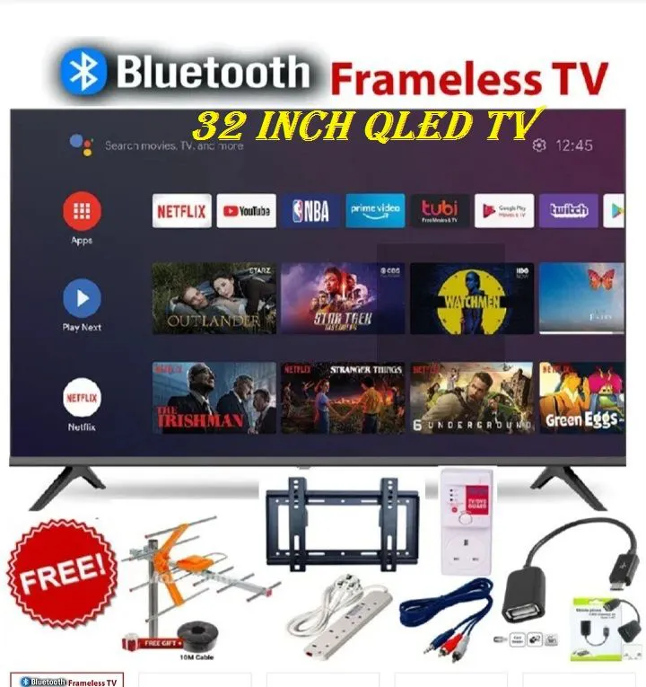 VITRON 32" INCH QLED TV HTC3288QS ,BLUETOOTH Enabled FRAMELESS Smart Android 14.0 TV Inbuilt Decoder ELECTRONICS 3*HDMI Ports,2*USB Ports,Netflix,Youtube ,Appstore 14 MONTHS WARRANTY+6 FREE GIFTS
