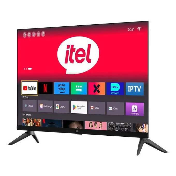 itel TV 32 inches QLED Smart TV, Frameless, Bluetooth, Android14, Wifi, Digital, Netflix, YouTube, Prime, 32" television (1 year warranty SMART TV + 6 FREE GIFTS