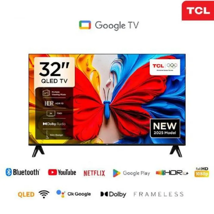 TCL 32 inch QLED TV Bluetooth FRAMELESS FULL HD SMART ANDROID GOOGLE TV,HDR10, Inbuilt Decoder Bluetooth Netflix,Youtube,ChromeCast Built-in Google Appstore DOLBY AUDIO + 7 FREE GIFTS FOR YOU