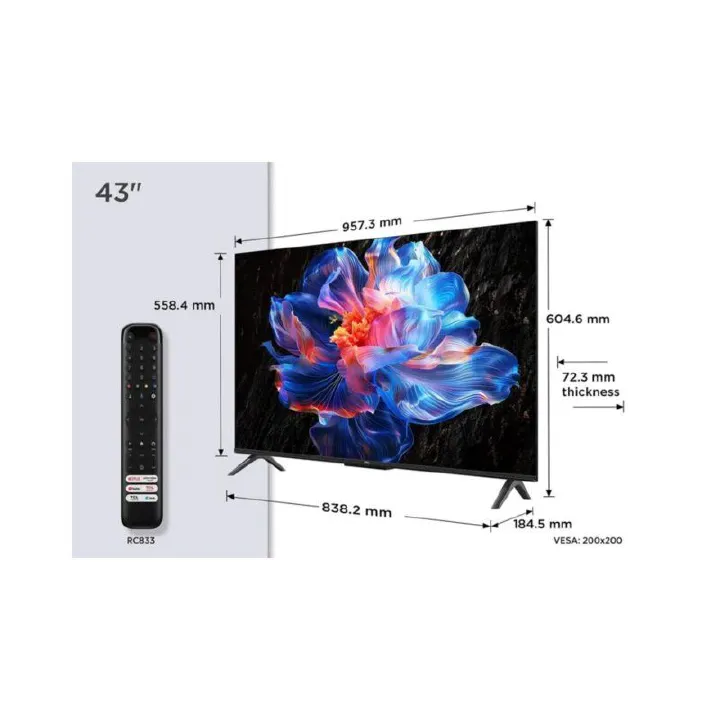 TCL V6D 43 Inch Direct LED 4K HDR Smart TV (2026) Technology LED (Direct LED) with HVA Panel with Voice Control: Built-in Google Assistant & Chromecast Support Connectivity HDMI (eARC/ARC) GOOGLE TV