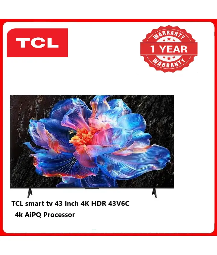 TCL edgeless design smart tv 43 Inch 4K HDR 43V6C 4k AiPQ Processor Android Tv Dolby Vision and Atmos Google Meet google tv Automatic Low Latency Mode smooth console gaming simultaneous sound