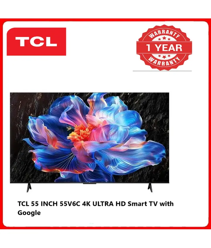 TCL 55" Inch 4K ULTRA HD 55V6C Smart TV with Google 55V6C, 2025Model Dolby Vision, Atmos, HDR Pro+, Game Accelerator Enhanced Gaming, Voice Control