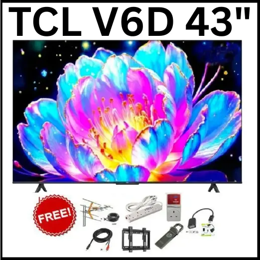 TCL V6D 43 Inch Direct LED 4K HDR Smart TV (2026) Technology LED (Direct LED) with HVA Panel with Voice Control: Built-in Google Assistant & Chromecast Support GOOGLE TV +7 FREE GIFTS JUST FOR YOU
