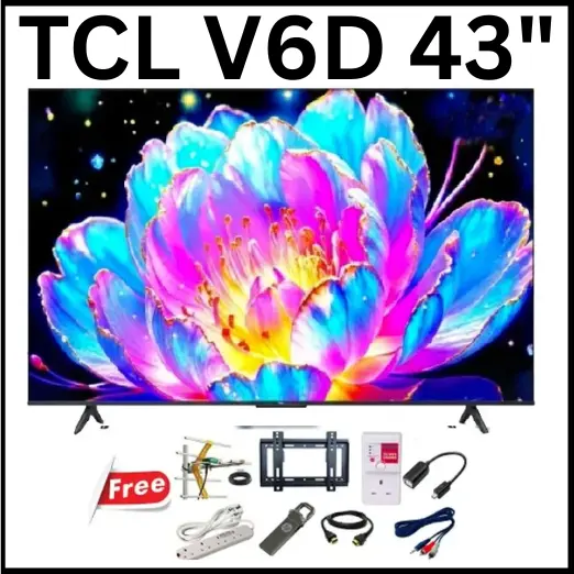 TCL V6D 43 Inch Direct LED 4K HDR Smart TV (2026) Technology LED (Direct LED) with HVA Panel with Voice Control: Built-in Google Assistant & Chromecast Support GOOGLE TV +8 FREE GIFTS JUST FOR YOU