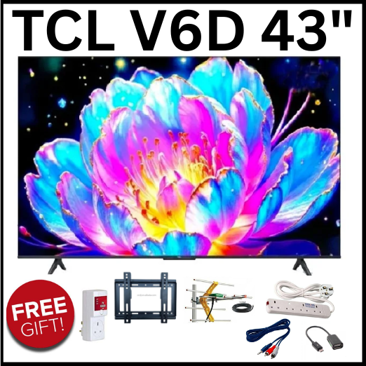 TCL V6D 43 Inch Direct LED 4K HDR Smart TV (2026) Technology LED (Direct LED) with HVA Panel with Voice Control: Built-in Google Assistant & Chromecast Support GOOGLE TV +6 FREE GIFTS JUST FOR YOU