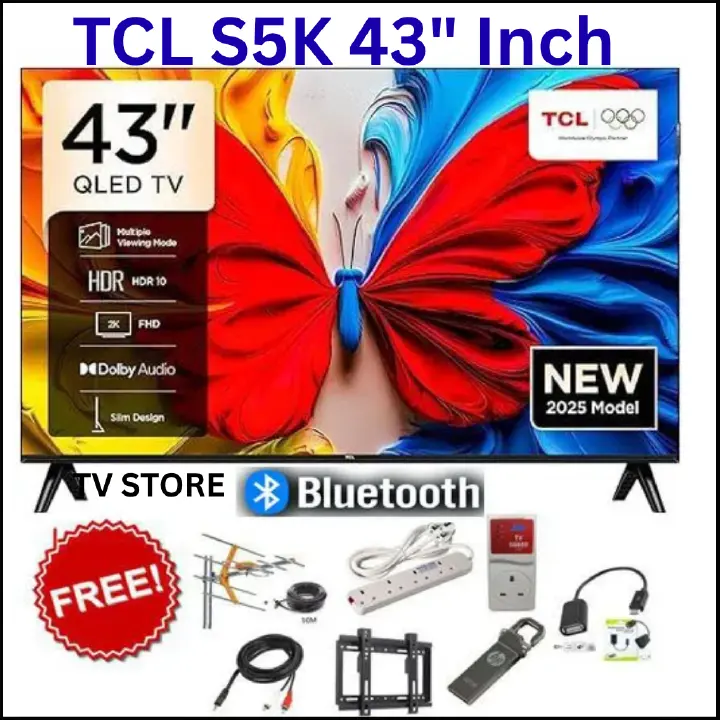 TCL S5K 43" Inch Smart QLED, Full HD Google TV, Dolby Audio,HDR 10 &HDR 10+,Voice remote,Inbuilt Decoder+FREE 7 GIFTS