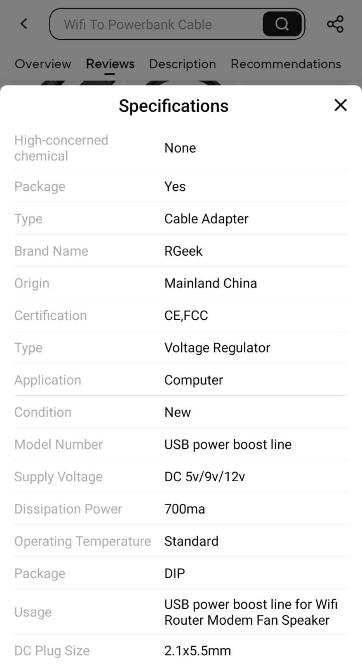 WiFi to Powerbank Cable Connector DC 5V to 12V USB Cord Boost Converter Power Boost Line Step-up Cord for Wifi Router Modem Fan (RESTOCKED!!!)