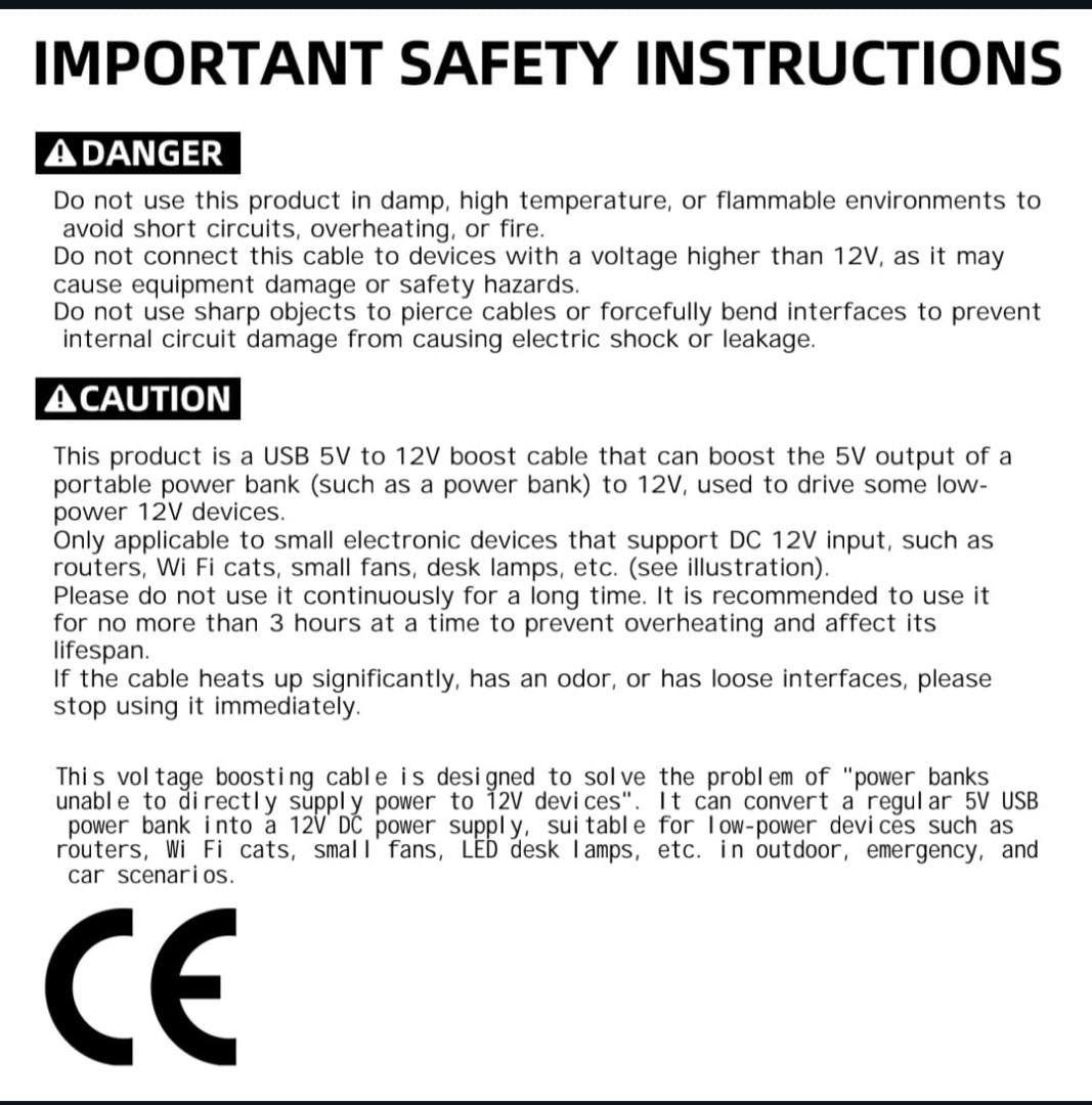 WiFi to Powerbank Cable Connector DC 5V to 12V USB Cord Boost Converter Power Boost Line Step-up Cord for Wifi Router Modem Fan (RESTOCKED!!!)