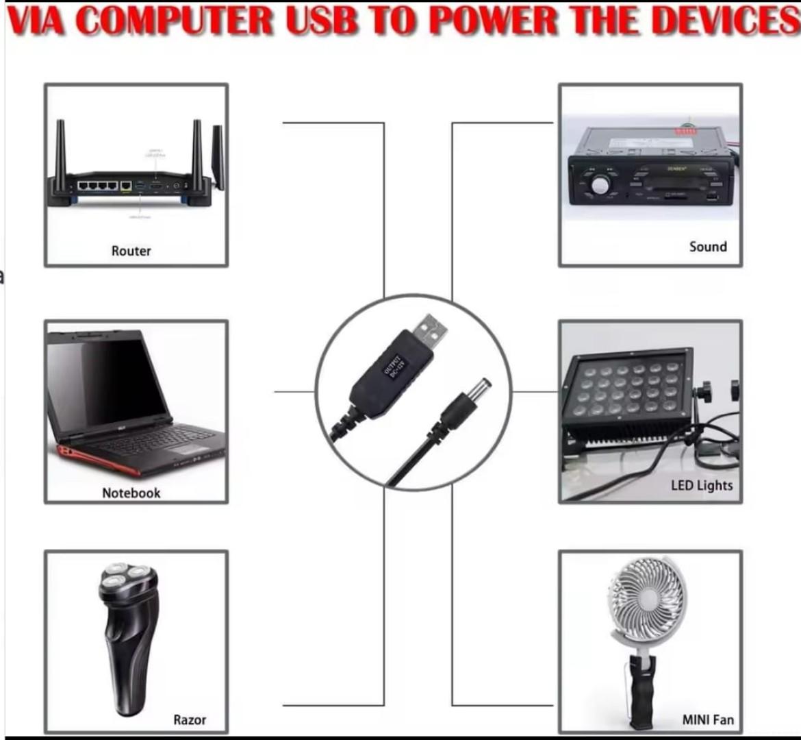 WiFi to Powerbank Cable Connector DC 5V to 12V USB Cord Boost Converter Power Boost Line Step-up Cord for Wifi Router Modem Fan (RESTOCKED!!!)