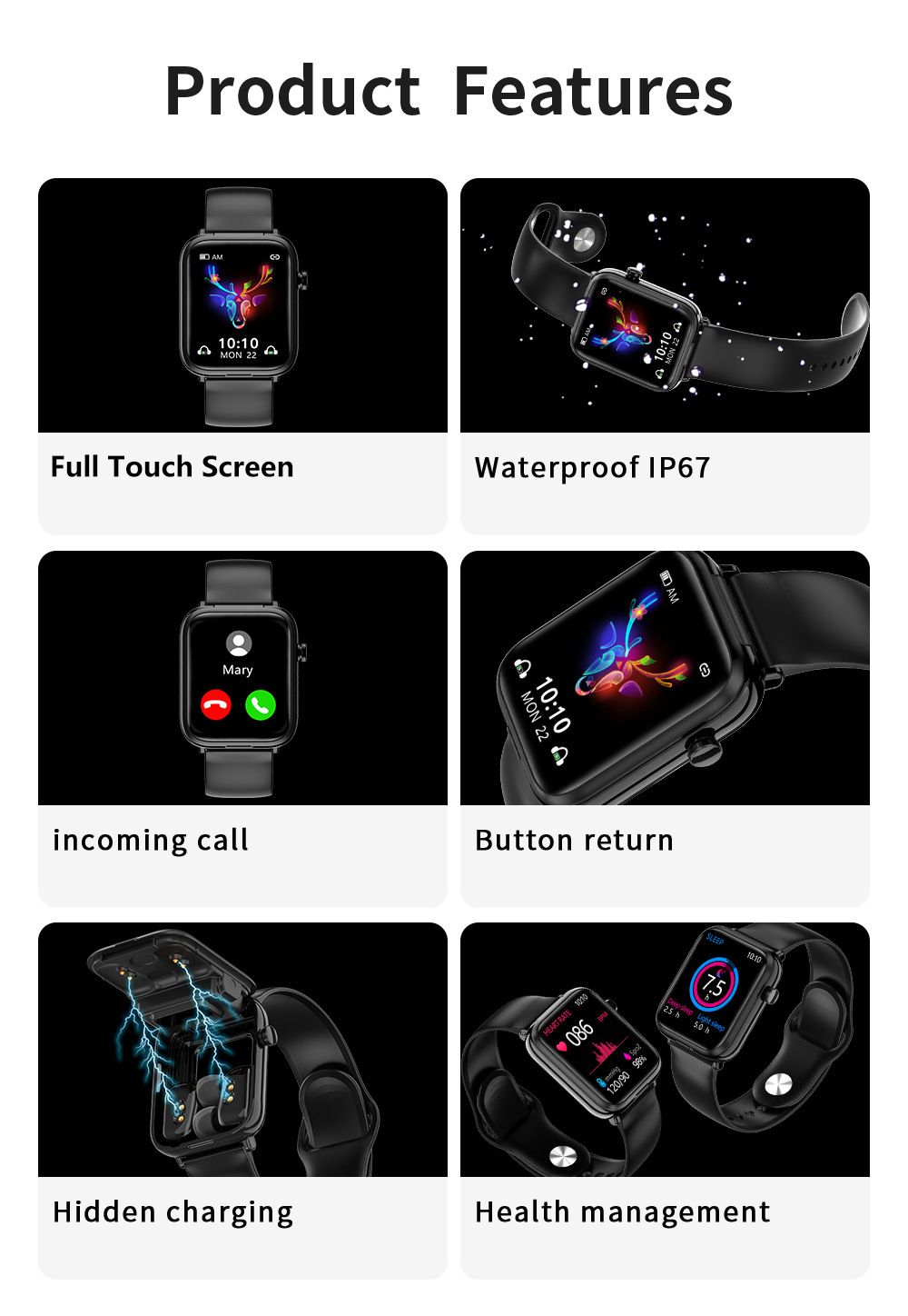 New Men's Smart Watch With Earbuds X8S Sports Fitness Smartwatches Bluetooth Call Square Touch Control Woman Smart Watch TWS in-ear Wireless Earphone 2-in-1 Heart Rate Monitor Fitness Smartwatch