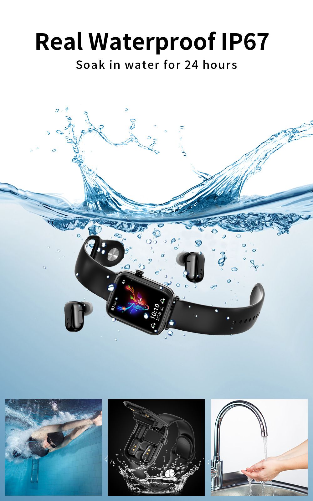 New Men's Smart Watch With Earbuds X8S Sports Fitness Smartwatches Bluetooth Call Square Touch Control Woman Smart Watch TWS in-ear Wireless Earphone 2-in-1 Heart Rate Monitor Fitness Smartwatch