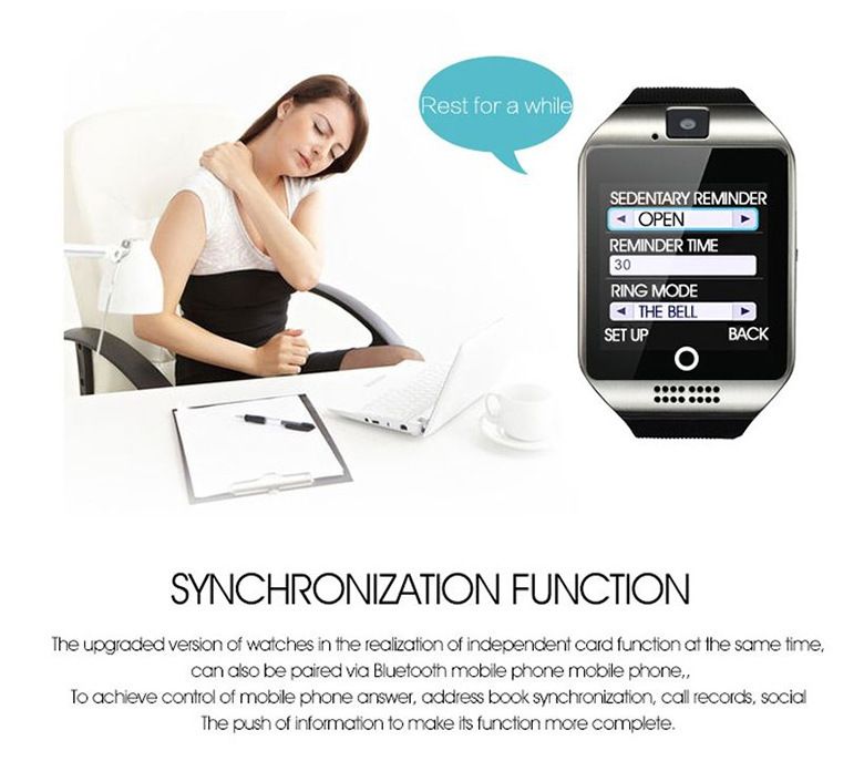 Q18 Smart watch With SIM Card Slot TF Slot Bluetooth smart watch Men Women smart watch With Camera Curved screen 1.54'' 350mAh battery MP3 Player 64M memory Touch Screen Smartwatch Sports Smart Watch