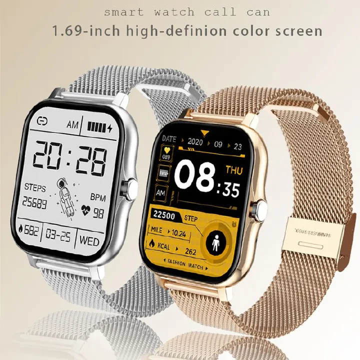 Gold Smart watch Women Smart Watch 1.69" Full touch Bluetooth Call Men Smartwatch Sport Fitness Smart Bracelet Waterproof Heart Rate Monitor Ladies Watch Wrist Watch bangili ya saa nzuri Silver Watch