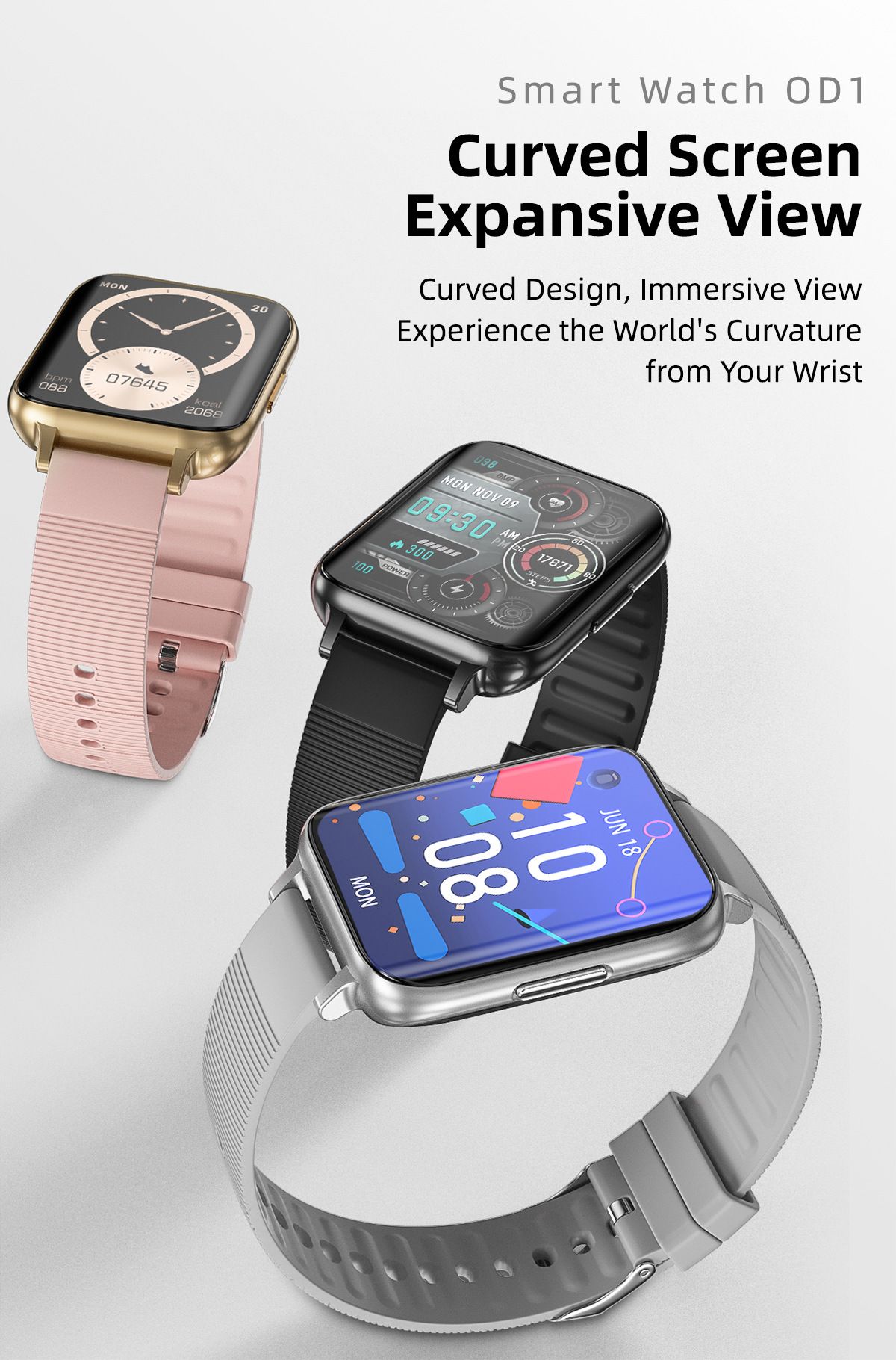 OD1 Thin Bluetooth Call Smart Watch Heart Rate Blood Pressure Monitor Step Body Temperature IP68 Waterproof Sports Smart Bracelet Full Touch HD Curved Screen Smartwatches For Men Smart Watch For Women