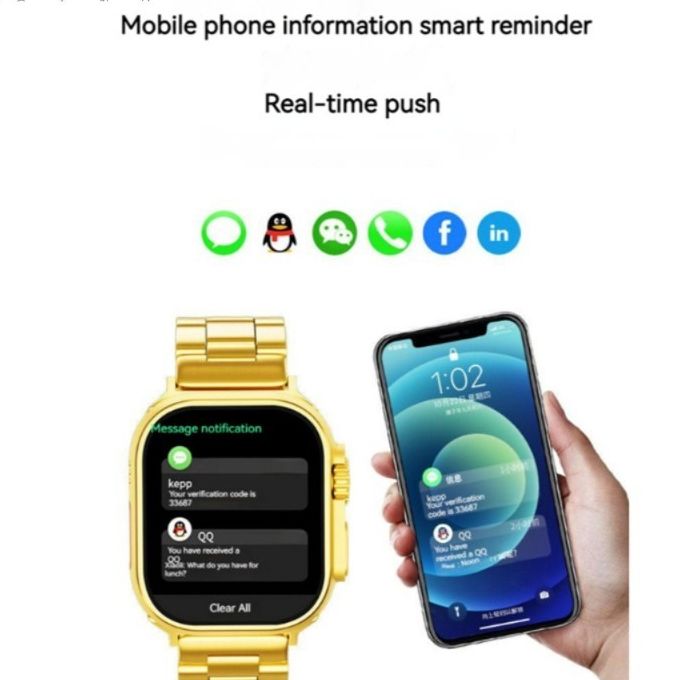 Bluetooth Smartwatch with 2pcs Straps Fitness Sports Smart Watch Waterproof IP67 Gold Watch Stainless Steel Strap Real Screw Buckle Metal Business Luxury Wrist Watch Women Men Smart Watch C9 Ultra Max