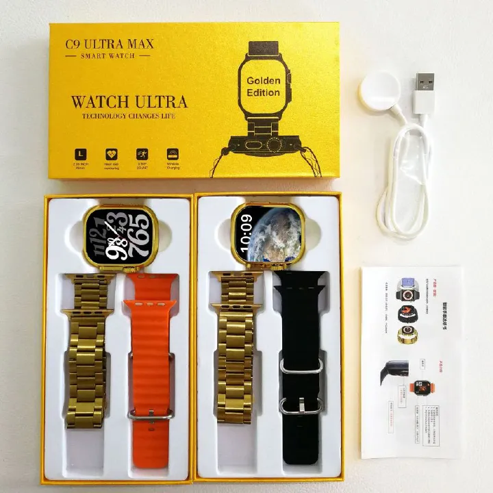 2.09'' C9 Ultra Max Gold Watch Smart Watch Men Women Smartwatch Sports Watch Bluetooth Call Men Women Sport Bk Series Hk9Pro/Hk8 Pro Max Fitness Heart Rate Monitoring Wrist Watch Men Smart Watch Woman