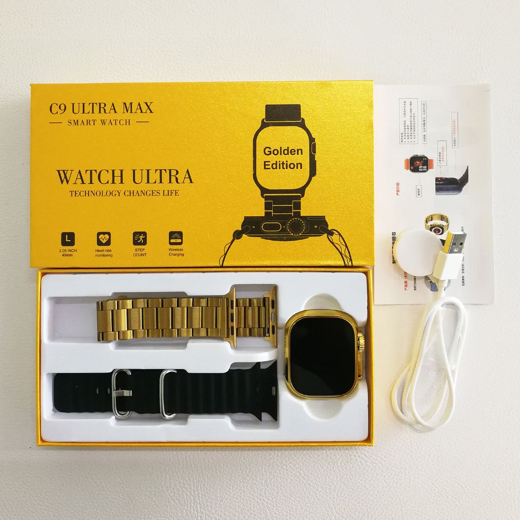 2.09'' C9 Ultra Max Gold Watch Smart Watch Men Women Smartwatch Sports Watch Bluetooth Call Men Women Sport Bk Series Hk9Pro/Hk8 Pro Max Fitness Heart Rate Monitoring Wrist Watch Men Smart Watch Woman