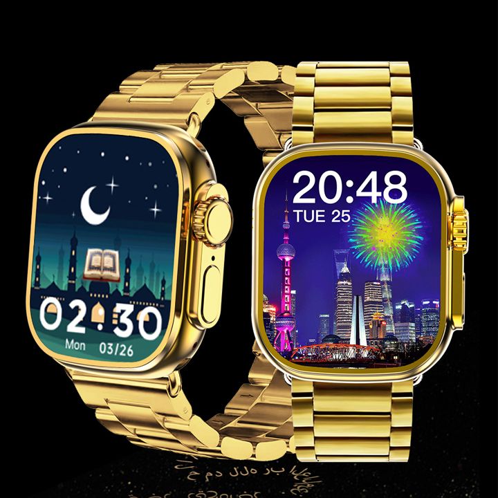 Bluetooth Smartwatch with 2pcs Straps Fitness Sports Smart Watch Waterproof IP67 Gold Watch Stainless Steel Strap Real Screw Buckle Metal Business Luxury Wrist Watch Women Men Smart Watch C9 Ultra Max