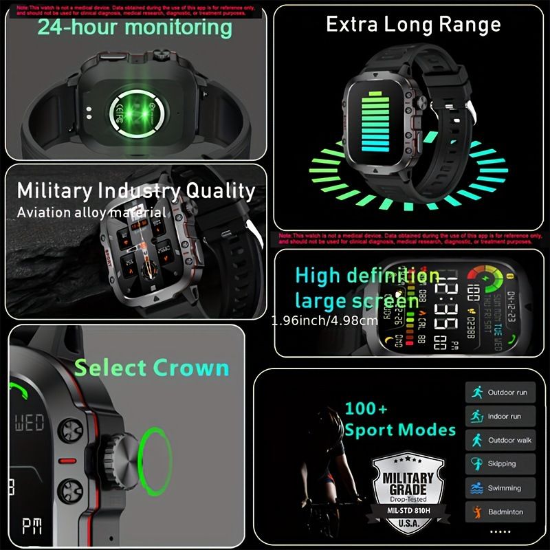 Smartwatches Men Woman QX11 1.96'' large screen Full Touch Bluetooth call smart watch large battery 420mAh heart rate IP68 waterproof Smart Watch for men women Couple Watch Siri AI voice Sports Watch