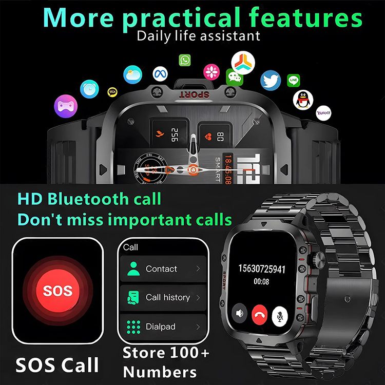 Smartwatches Men Woman QX11 1.96'' large screen Full Touch Bluetooth call smart watch large battery 420mAh heart rate IP68 waterproof Smart Watch for men women Couple Watch Siri AI voice Sports Watch