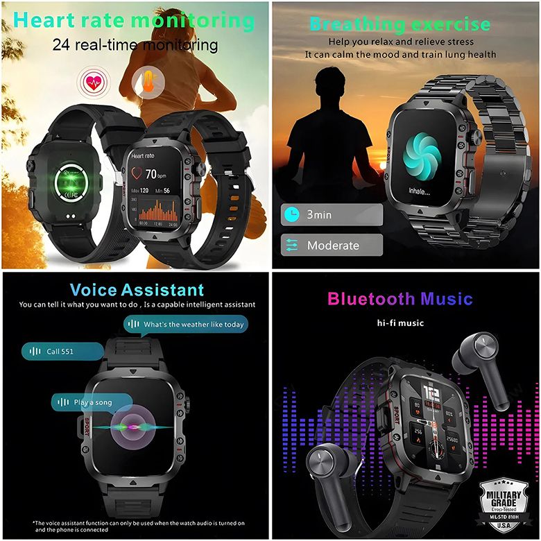 Smartwatches Men Woman QX11 1.96'' large screen Full Touch Bluetooth call smart watch large battery 420mAh heart rate IP68 waterproof Smart Watch for men women Couple Watch Siri AI voice Sports Watch