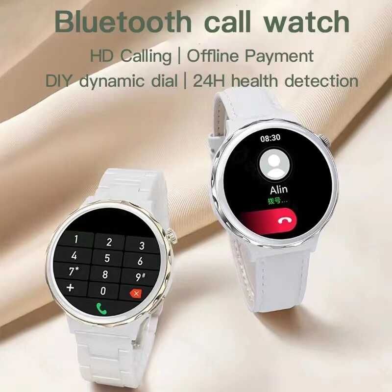 HK43 Women Smart Watch Bluetooth Call Smartwatch Offline Payment NFC Heart Rate Blood Pressure Monitor Exercise Pedometer Huawei Smart Watch 3 Silver Waterproof Smart watch For Women White Sport watch