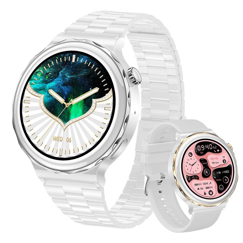 HK43 Women Smart Watch Bluetooth Call Smartwatch Offline Payment NFC Heart Rate Blood Pressure Monitor Exercise Pedometer Huawei Smart Watch 3 Silver Waterproof Smart watch For Women White Sport watch