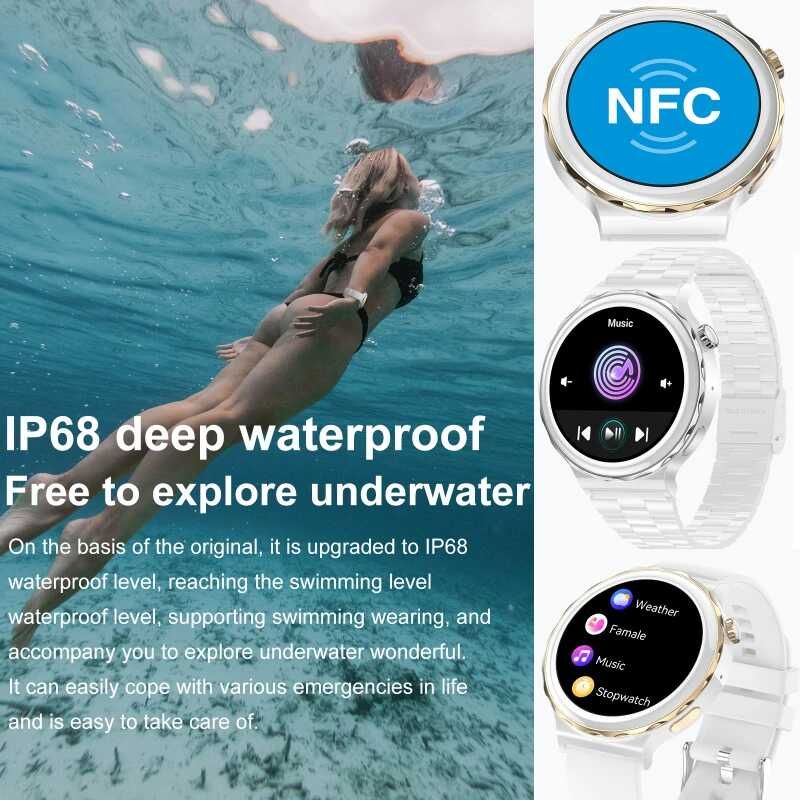 HK43 Women Smart Watch Bluetooth Call Smartwatch Offline Payment NFC Heart Rate Blood Pressure Monitor Exercise Pedometer Huawei Smart Watch 3 Silver Waterproof Smart watch For Women White Sport watch