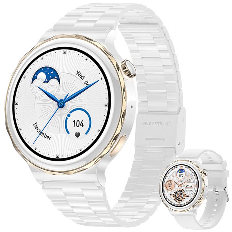 HK43 Women Smart Watch Bluetooth Call Smartwatch Offline Payment NFC Heart Rate Blood Pressure Monitor Exercise Pedometer Huawei Smart Watch 3 Silver Waterproof Smart watch For Women White Sport watch