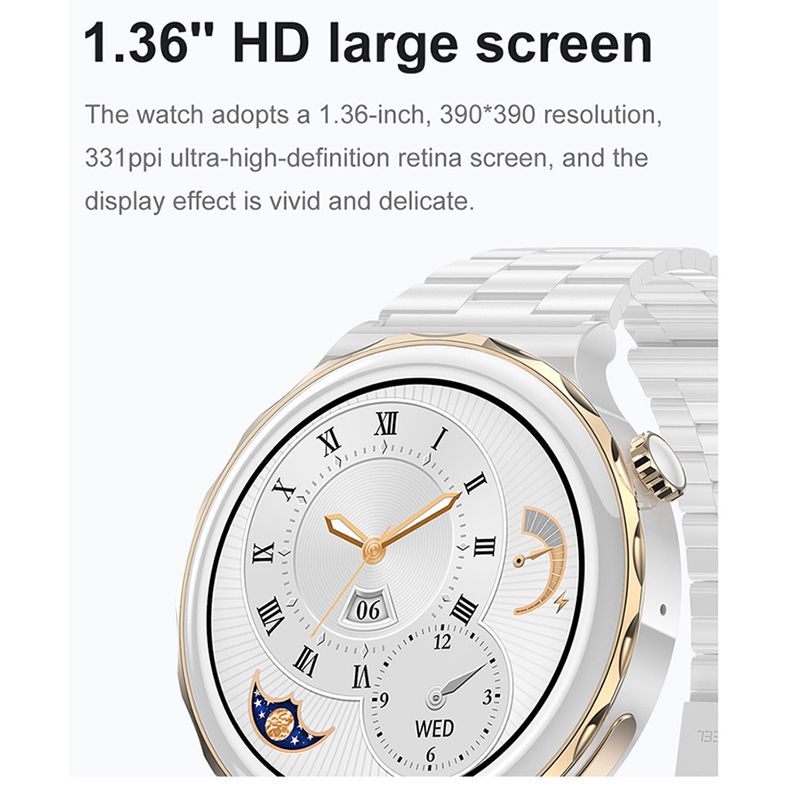 HK43 Women Smart Watch Bluetooth Call Smartwatch Offline Payment NFC Heart Rate Blood Pressure Monitor Exercise Pedometer Huawei Smart Watch 3 Silver Waterproof Smart watch For Women White Sport watch