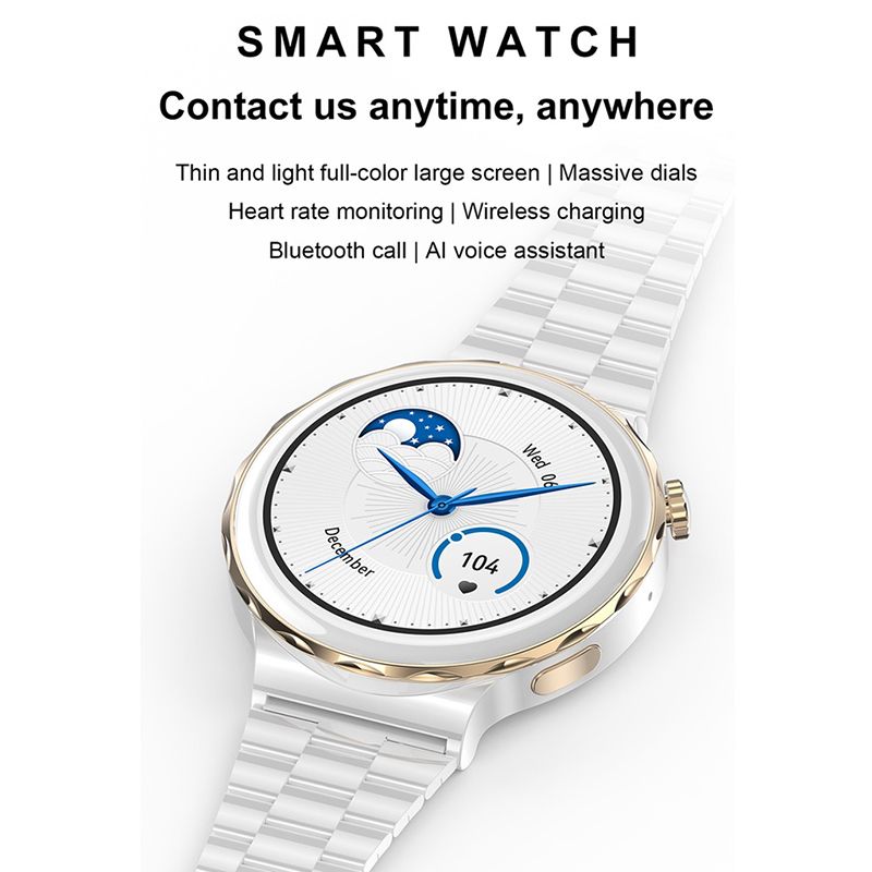 HK43 Women Smart Watch Bluetooth Call Smartwatch Offline Payment NFC Heart Rate Blood Pressure Monitor Exercise Pedometer Huawei Smart Watch 3 Silver Waterproof Smart watch For Women White Sport watch