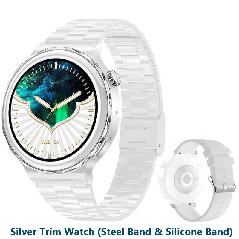 HK43 Women Smart Watch Bluetooth Call Smartwatch Offline Payment NFC Heart Rate Blood Pressure Monitor Exercise Pedometer Huawei Smart Watch 3 Silver Waterproof Smart watch For Women White Sport watch