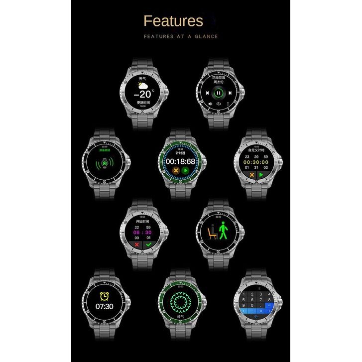 R1 Bluetooth Smart Watch Amoled Touch Screen Stainless Steel Waterproof Bluetooth Sport Bracelet R1 Heart Rate Blood Pressure Monitoring Fitness Tracker Watch Sports Smartwatch Men Smart watch For Men